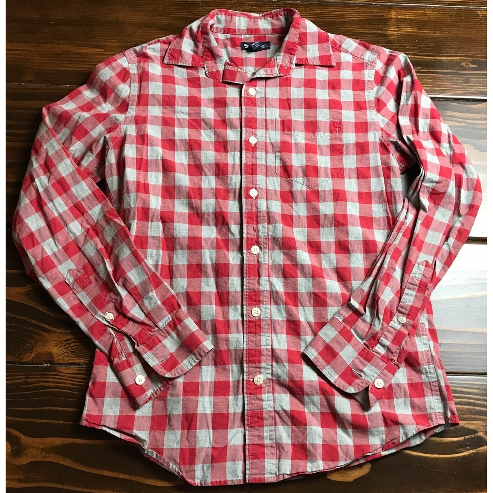 Gap Shirt, Men's Size XS, Red Gray, Button Up, Long Sleeve, Check, Slim Fit